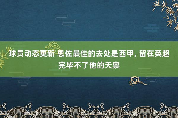 球员动态更新 恩佐最佳的去处是西甲, 留在英超完毕不了他的天禀