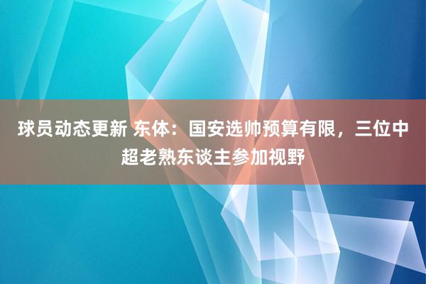 球员动态更新 东体：国安选帅预算有限，三位中超老熟东谈主参加视野