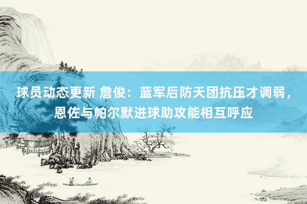 球员动态更新 詹俊：蓝军后防天团抗压才调弱，恩佐与帕尔默进球助攻能相互呼应